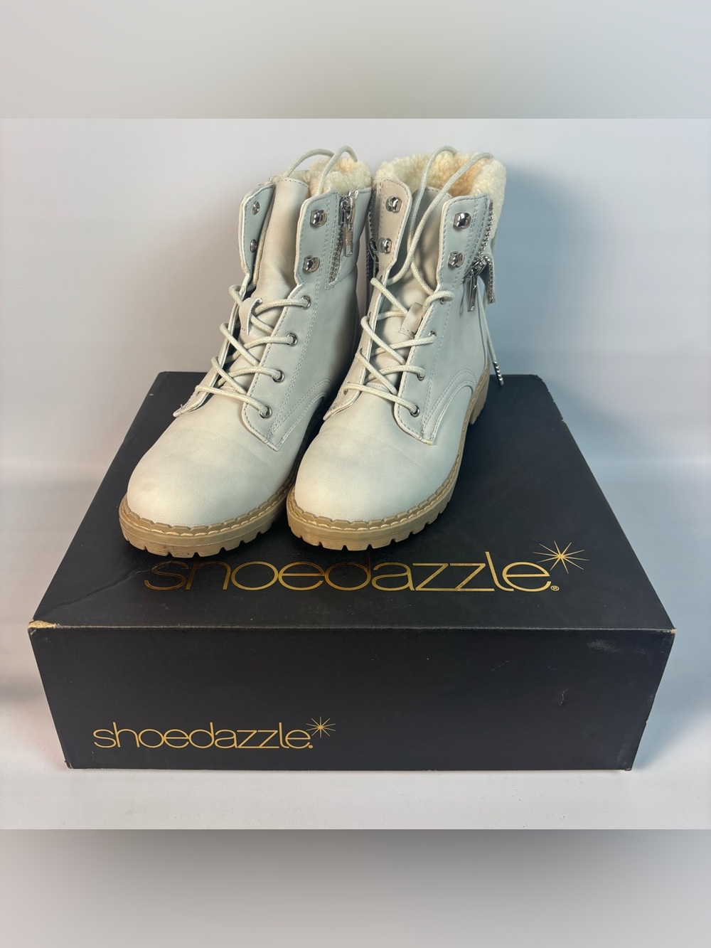 Just Fab Shoe Dazzle Illona Combat Bone Boot Booties Size 7